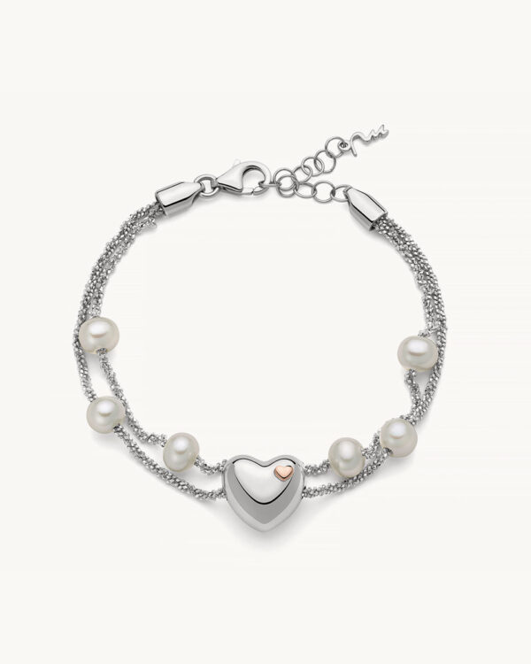 Bracciale doppio filo con perle e cuore centrale